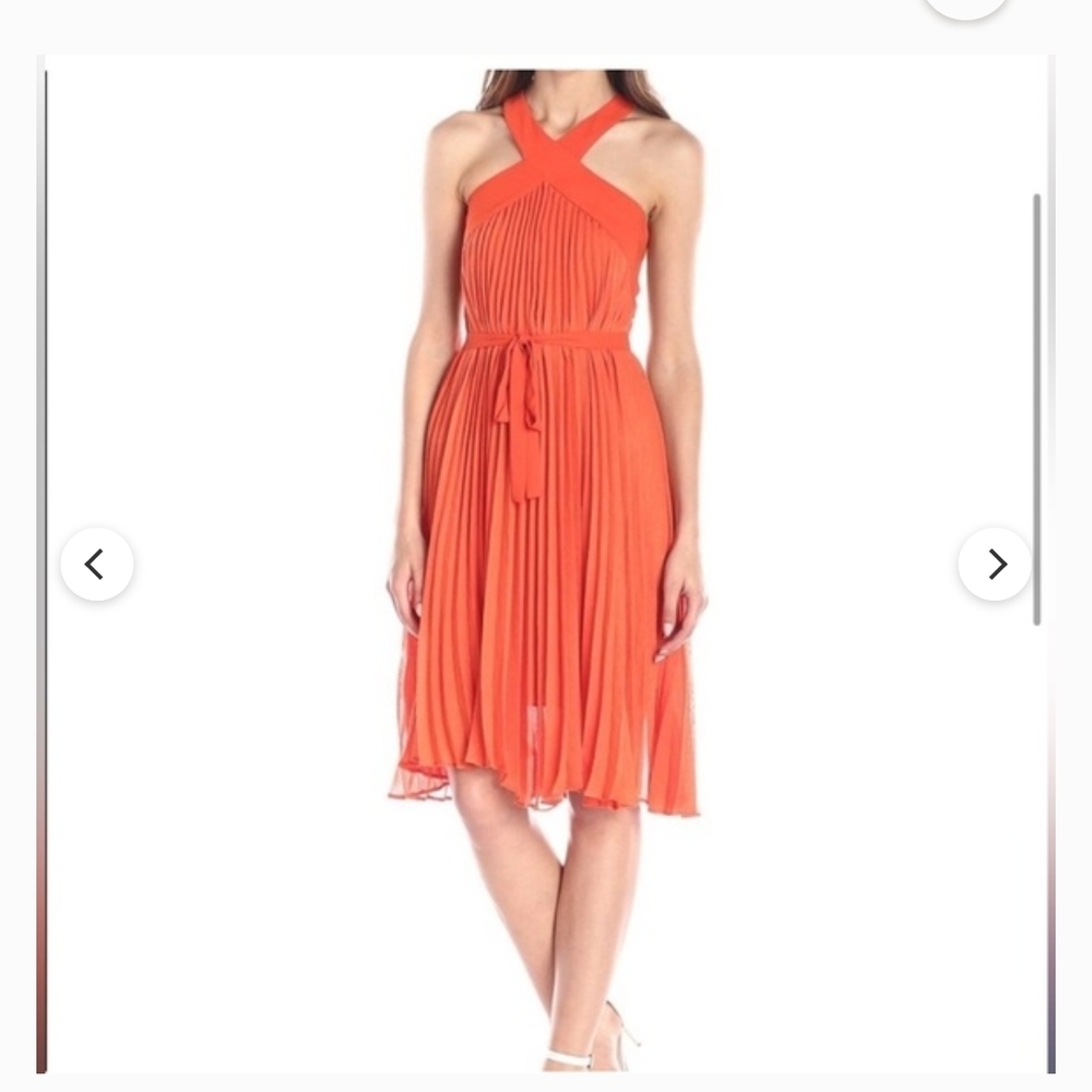 BCBGMaxAzria Orange Pleated Halter Midi Dress